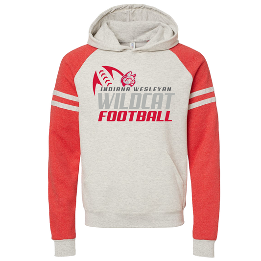 IWU Football Angle Varsity Hoodie Oatmeal Red