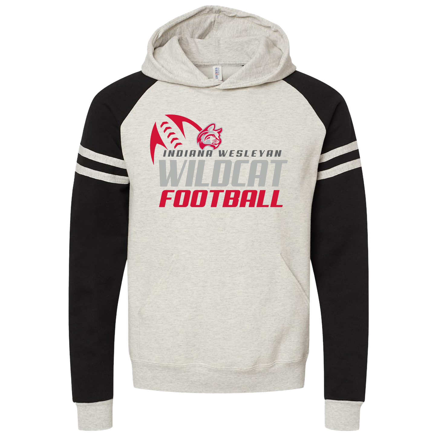 IWU Football Angle Varsity Hoodie Oatmeal Black