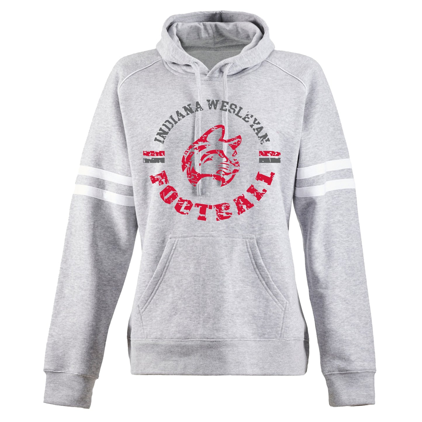 IWU Football Circle Distressed Ladies Varsity Hoodie Gray