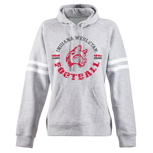 IWU Football Circle Distressed Ladies Varsity Hoodie Gray